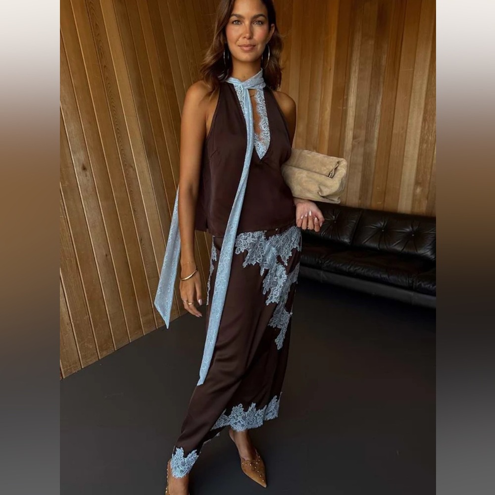 KOKO West brown and blue lace two piece set/ dress